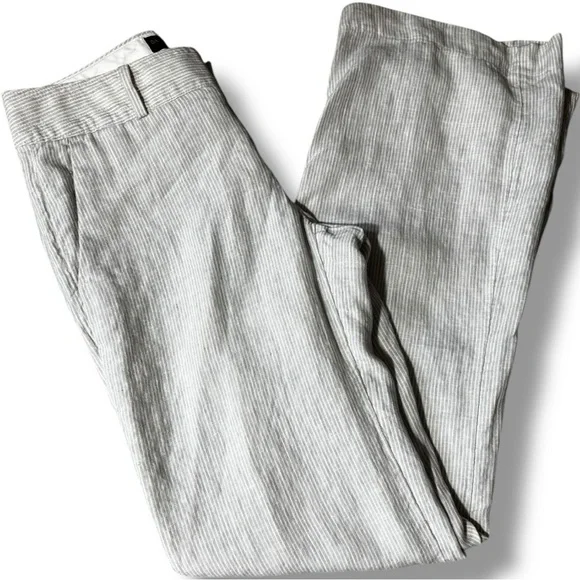 Banana Republic Elegant Cream Pinstripe Straight Flare Leg Size 4 Linen Trousers - Picture 2 of 13
